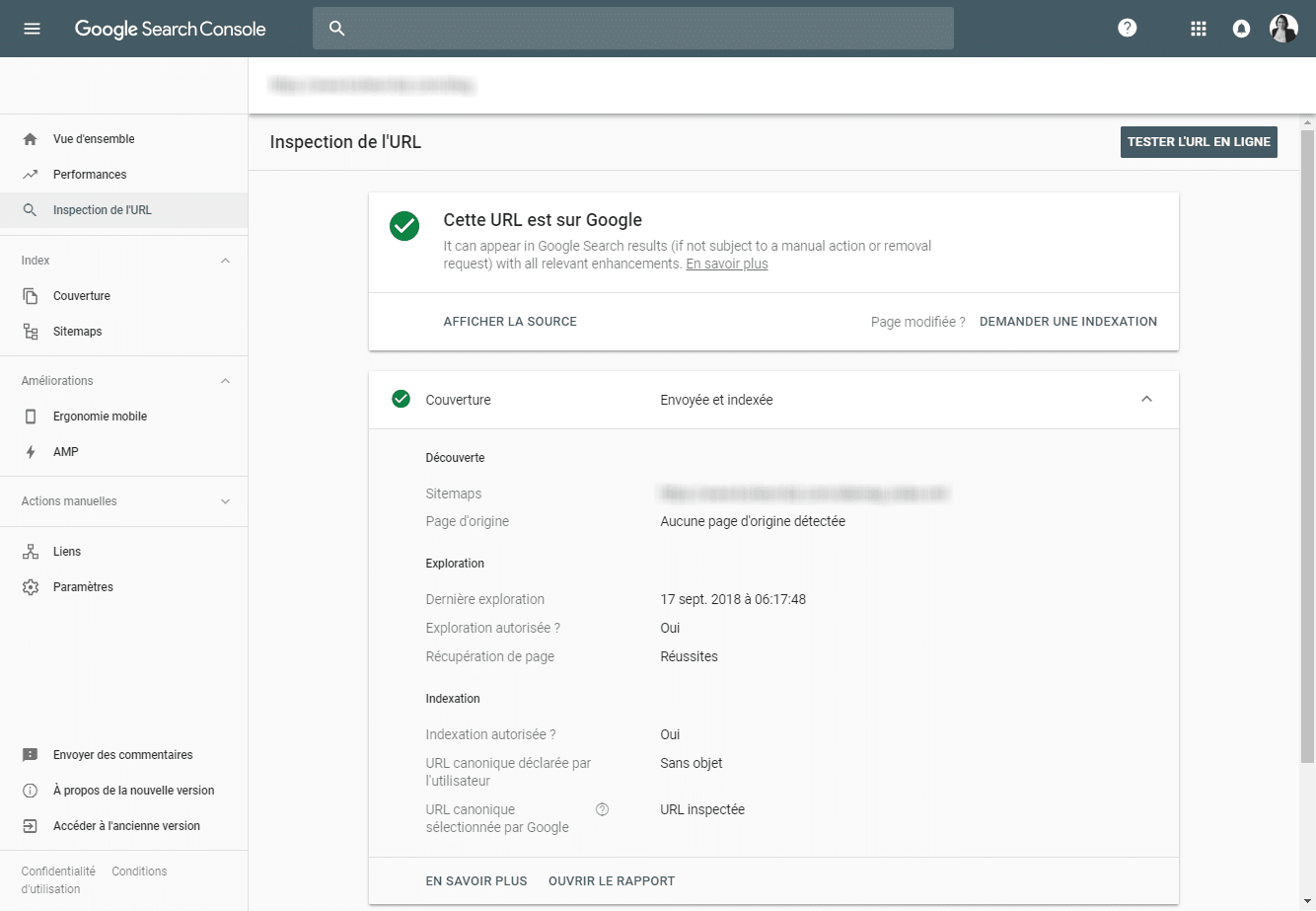 Google Search Console : Inspection d’URL